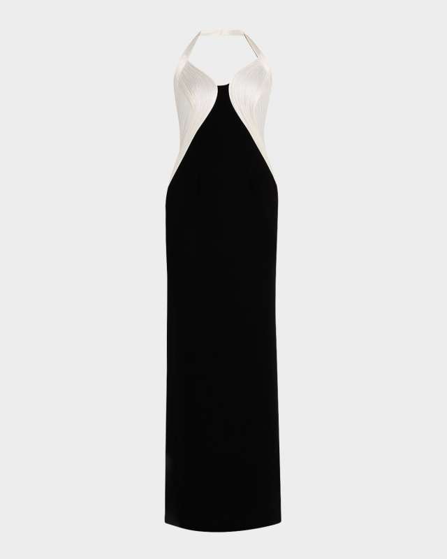 Monochromatic Armor Sculpted Halter Gown
